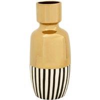 Premier Housewares Cassia Ceramic Vase in Black/White/Gold Stripe - Large, Gold