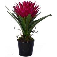 Premier Housewares Pink Tropical Faux Plant in Black Ceramic Pot, Pink