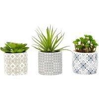 Interiors By Ph Set Of 3 Faux Succulents Henna Ceramic Pots, Green