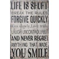 Premier Housewares Life Wall Plaque "Life Is Short Break the Rules...", White
