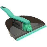 JVL Dustpan and Bristle Brush Set Grey/Turquoise