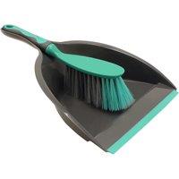 JVL Rubber Grip Dustpan and Bristle Brush Set Grey/Turquoise