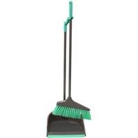 JVL Long Handle Dustpan and Bristle Brush Set Grey/Turquoise