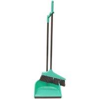 JVL Long Handle Dustpan and Bristle Brush Set Turquoise/Grey