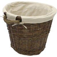 JVL Willow Wicker Log Storage Toy Basket With Rope Handles And Lining 50 x 40cm, Brown