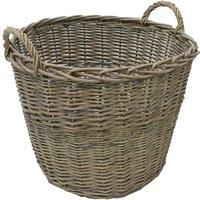 JVL Chunky Willow Round Laundry Storage Basket with Handles Natural 50 x 50 x H40cm