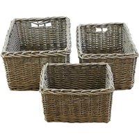 JVL Chunky Willow Rectangular Set of 3 Storage Baskets with Handles Home Kitchen, Brown