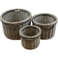 JVL Chunky Home Round Storage Baskets with Loop Handles Wood Natural Set of 3, Brown