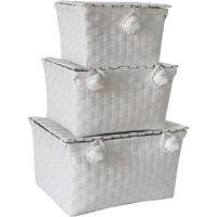 JVL Woven Lidded Storage Units White Set of 3, White