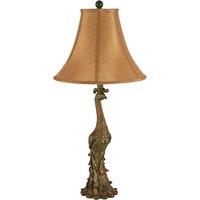 Premier Housewares Peacock Table Lamp in Bronze Finish with Beige Shade, Brown