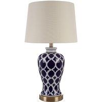 Premier Housewares Paloma Table Lamp in Blue Ceramic Base with Metal Stand, Blue