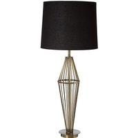 Premier Housewares Reginald Table Lamp in Antique Brass Finish with Black Fabric Shade, White