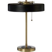 Premier Housewares Rogano Table Lamp with Brush Brass Finish Base & Black Metal Shade, Gold