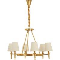 Premier Housewares Zina Ceiling Light in Gold with 6 Linen Shades, Gold