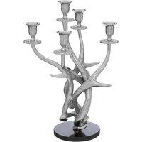 Premier Housewares Antler 5 Candelabra - Silver Nickel Finish & Black Marble Base, Silver