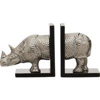 Premier Housewares Rhino Set of 2 Bookends in Silver Finish with Marble Bases, Silver