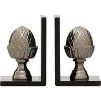 Premier Housewares Acorn Set of 2 Bookends in Silver Nickel Finish with Marble Bases, Silver