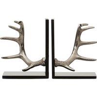 Premier Housewares Antler Set of 2 Bookends in Silver Finish with Marble Bases, Silver