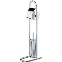Floor Standing Chrome Bathroom Toilet Brush And Roll Holder Contemporary Silver