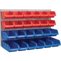 Faithfull 24 Plastic Storage Bins with Metal Wall Panel - Red/Blue, Red