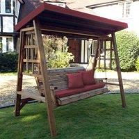 Charles Taylor Dorset Three Seat Swing with Burgundy Cushions and Roof Cover