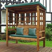 Charles Taylor Bramham Three Seat Arbour with Green Roof Cover and Cushions, Brown