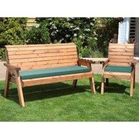 Charles Taylor Four Seater Companion Set Angled with Green Cushions, Brown