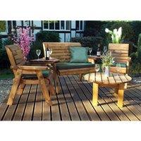 Charles Taylor Four Seater Set Round with Green Cushions, Brown