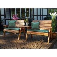 Charles Taylor Twin Bench Set Straight with Green Cushions and Fitted Cover, Brown