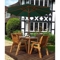 Charles Taylor 4 Seater Round Table Set with Green Cushions, Storage Bag, Parasol and Base, Brown