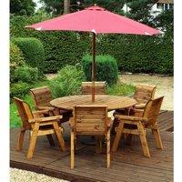 Charles Taylor 6 Seater Round Table Set with Burgundy Cushions, Storage Bag, Parasol and Base