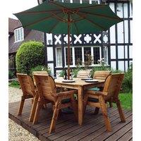 Charles Taylor 6 Seater Rectangular Table Set with Green Cushions, Storage Bag, Parasol and Base, Brown