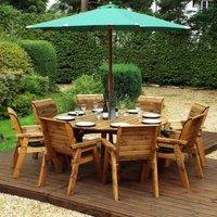 Charles Taylor 8 Seater Round Table Set with Green Cushions, Storage Bag, Parasol and Base, Brown
