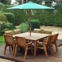 Charles Taylor 8 Seater Chair Square Table Set with Green Cushions, Storage Bag, Parasol and Base, Brown