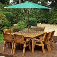 Charles Taylor 8 Seater 6 Chair and Bench Square Table Set with Green Cushions, Storage Bag, Parasol and Base