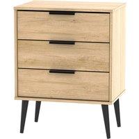 Welcome Furniture Ready Assembled Hirato 3 Drawer Sof Oak Midi Chest With Black Wooden Legs, Brown