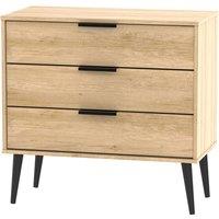Welcome Furniture Ready Assembled Hirato 3 Drawer Soft Oak Chest With Black Wooden Legs, Brown