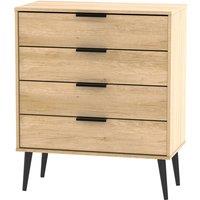 Welcome Furniture Ready Assembled Hirato 4 Drawer Soft Oak Chest With Black Wooden Legs, Brown