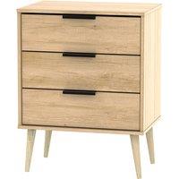 Welcome Furniture Ready Assembled Hirato 3 Drawer Soft Oak Midi Chest With Wooden Legs, Brown
