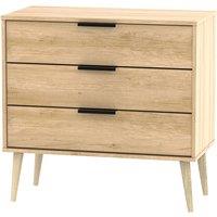 Welcome Furniture Ready Assembled Hirato 3 Drawer Soft Oak Chest With Wooden Legs, Brown