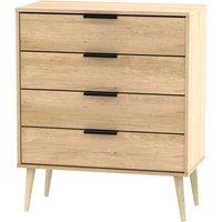 Welcome Furniture Ready Assembled Hirato 4 Drawer Soft Oak Chest With Wooden Legs, Brown