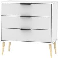 Welcome Furniture Ready Assembled Hirato 3 Drawer Grey/White Chest With Wooden Legs, White