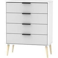 Welcome Furniture Ready Assembled Hirato 4 Drawer Grey/White Chest With Wooden Legs, White