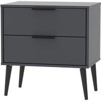 Welcome Furniture Ready Assembled Hirato 2 Drawer Black Midi Chest With Black Wooden Legs, Black