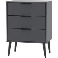 Welcome Furniture Ready Assembled Hirato 3 Drawer Black Midi Chest With Black Wooden Legs, Black