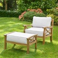 Greenhurst Hardwood Sorrento Armchair with Footrest and Cushions - Natural, Cream