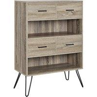 Dorel Landon Retro Bookcase with Bins - Grey Oak, Grey