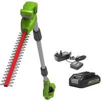 Greenworks 24v Cordless Long Reach Split-shaft Hedge Trimmer with 2Ah Lithium-ion Battery and Charger, Green