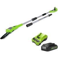 Greenworks 24v Cordless Pole Saw with 2Ah Lithium-ion Battery and Charger, Green