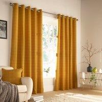 Furn. Ellis Windowpane Check Ringtop Eyelet Curtains (Pair) Polyester Ochre (168X183Cm), Yellow